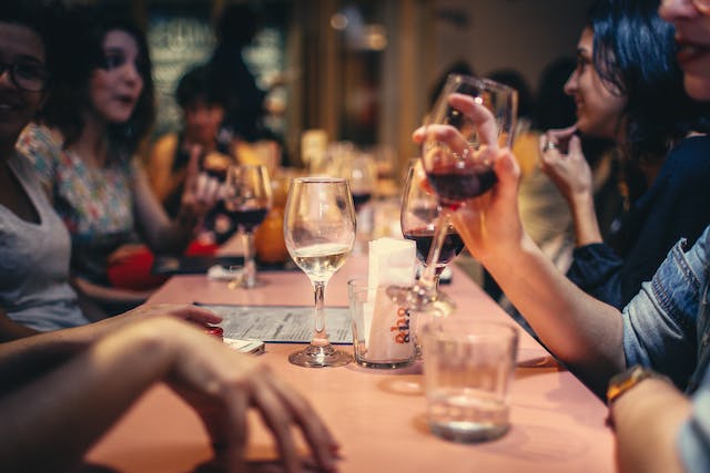 A full restaurant dinner table